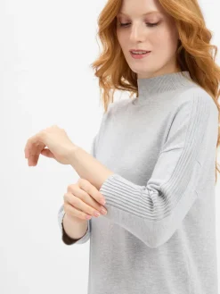 comma Kleider<Damen Strickkleid hellgrau uni