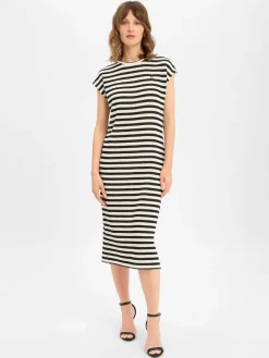 comma casual identity Kleider<Damen Strickkleid sand schwarz gestreift