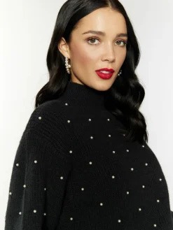Faina Pullover & Strickjacken<Damen Strickpullover mit Perlen schwarz uni