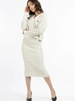 Faina Röcke<Damen Strickrock weiß kariert