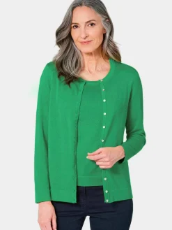 Damen Goldner Pullover & Strickjacken>Damen Strickset - Figurnahes Twin-Set aus Pima-Baumwolle