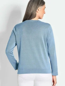 Goldner Pullover & Strickjacken<Damen Strickset - Figurnahes Twin-Set aus Pima-Baumwolle blau uni