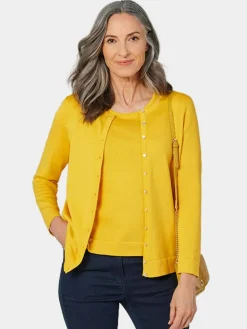Goldner Pullover & Strickjacken<Damen Strickset - Figurnahes Twin-Set aus Pima-Baumwolle gelb uni