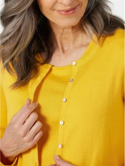 Goldner Pullover & Strickjacken<Damen Strickset - Figurnahes Twin-Set aus Pima-Baumwolle gelb uni