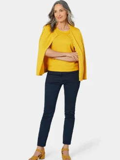 Goldner Pullover & Strickjacken<Damen Strickset - Figurnahes Twin-Set aus Pima-Baumwolle gelb uni