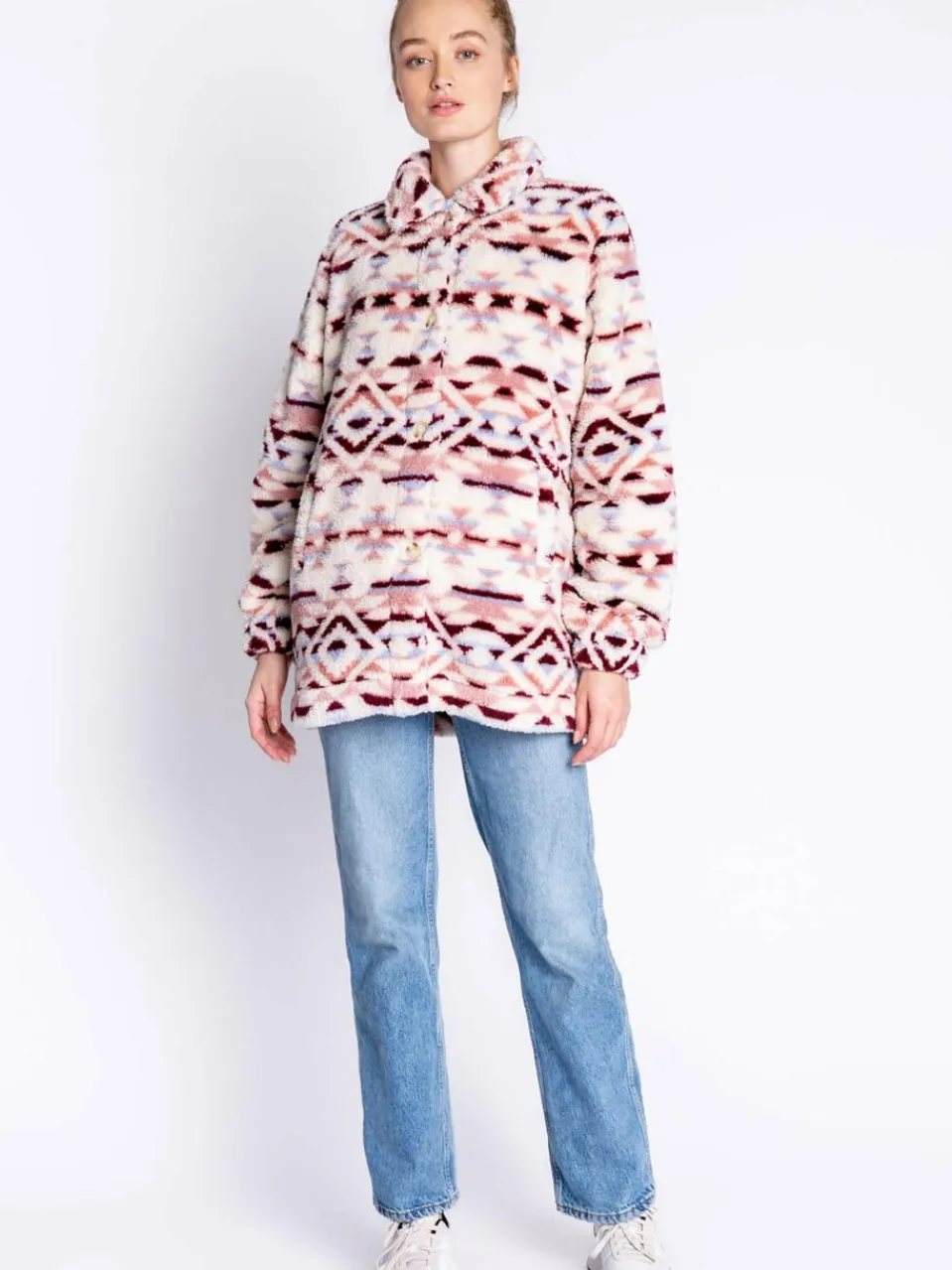 PJ Salvage Sweatshirts & Sweatjacken<Damen Sweatjacke - Cozy Shacket mehrfarbig gemustert