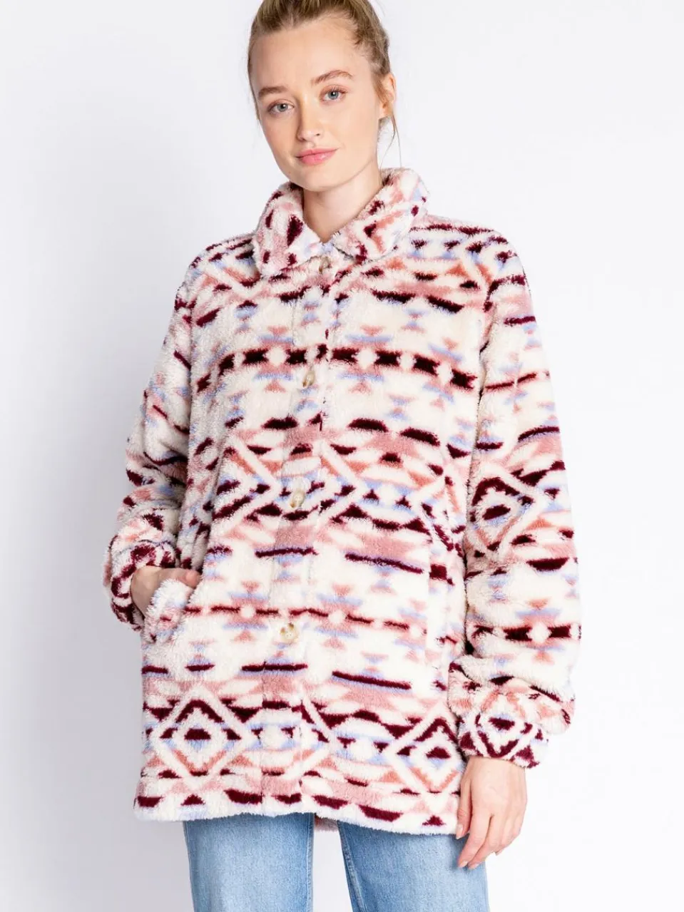 PJ Salvage Sweatshirts & Sweatjacken<Damen Sweatjacke - Cozy Shacket mehrfarbig gemustert