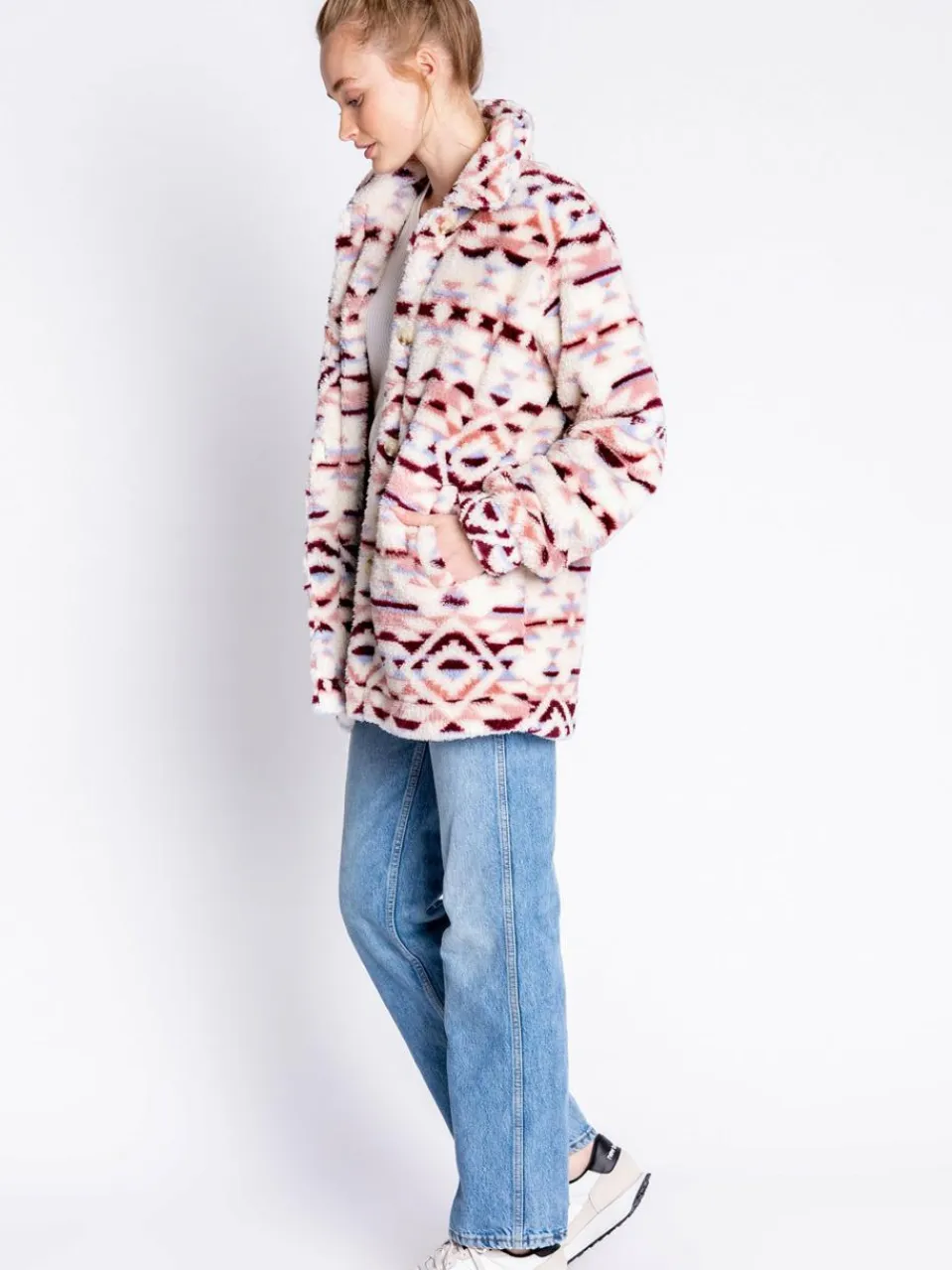 PJ Salvage Sweatshirts & Sweatjacken<Damen Sweatjacke - Cozy Shacket mehrfarbig gemustert