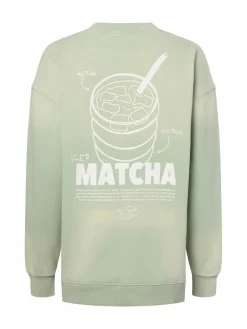 Another Cotton Lab Sweatshirts & Sweatjacken<Damen Sweatshirt - Matcha lind weiß bedruckt