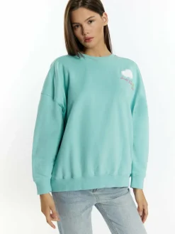 MyMo Sweatshirts & Sweatjacken<Damen Sweatshirt mit Applikation aqua bedruckt