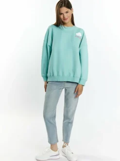 MyMo Sweatshirts & Sweatjacken<Damen Sweatshirt mit Applikation aqua bedruckt