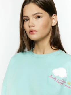 MyMo Sweatshirts & Sweatjacken<Damen Sweatshirt mit Applikation aqua bedruckt