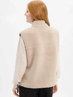 Marie Lund Jacken & Westen<Damen Teddyfell-Weste kitt uni