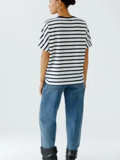 Oui Shirts & Tops<Damen T-Shirt weiß blau gestreift