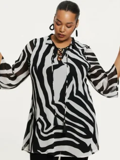 YOEK Blusen<Damen Tunika schwarz bedruckt