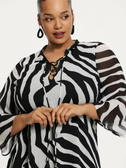 YOEK Blusen<Damen Tunika schwarz bedruckt