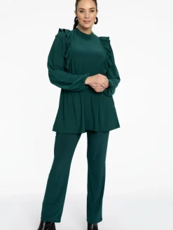 YOEK Blusen<Damen Tunika grün uni