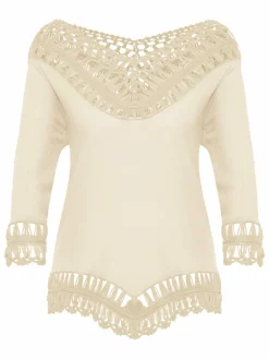 IZIA Blusen<Damen Tunika mit Häkelpart weiß uni