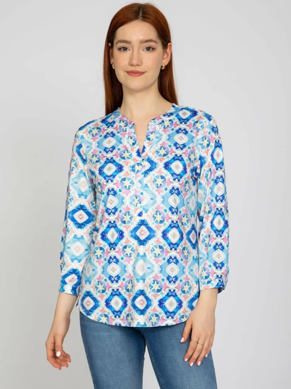 Vicci Germany Blusen<Damen Tunikabluse hellblau bedruckt