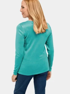Goldner Pullover & Strickjacken<Damen V-Pullover - Unkomplizierter Pullover mit V-Ausschnitt smaragd uni