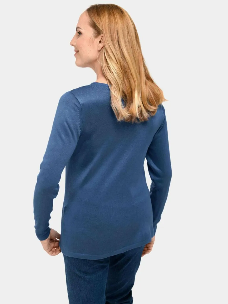 Goldner Pullover & Strickjacken<Damen V-Pullover - Unkomplizierter Pullover mit V-Ausschnitt blau uni