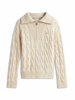 Tommy Hilfiger Pullover & Strickjacken<Damen Wollpullover ecru hellgrau meliert
