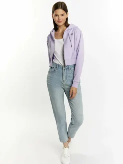 MyMo Sweatshirts & Sweatjacken<Damen Zip Hoodie cropped lila uni