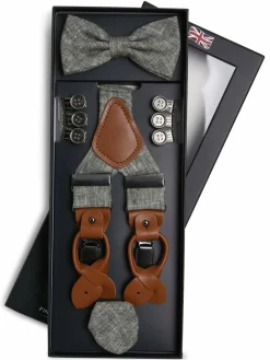 Herren Finshley & Harding London Krawatten & Fliegen|Gürtel & Hosenträger>Herren Accessoire-Set aus Leinen