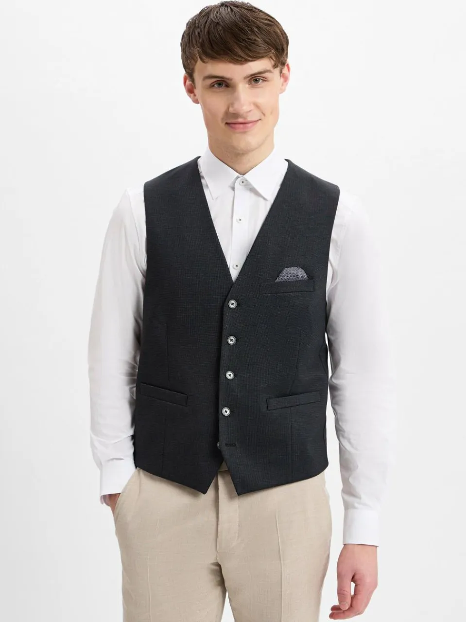 Finshley & Harding Sakkos<Herren Anzugsweste anthrazit strukturiert