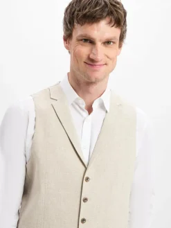 Roy Robson Baukasten-Anzüge|Anzüge<Herren Baukasten-Anzugweste mit Leinen-Anteil beige strukturiert