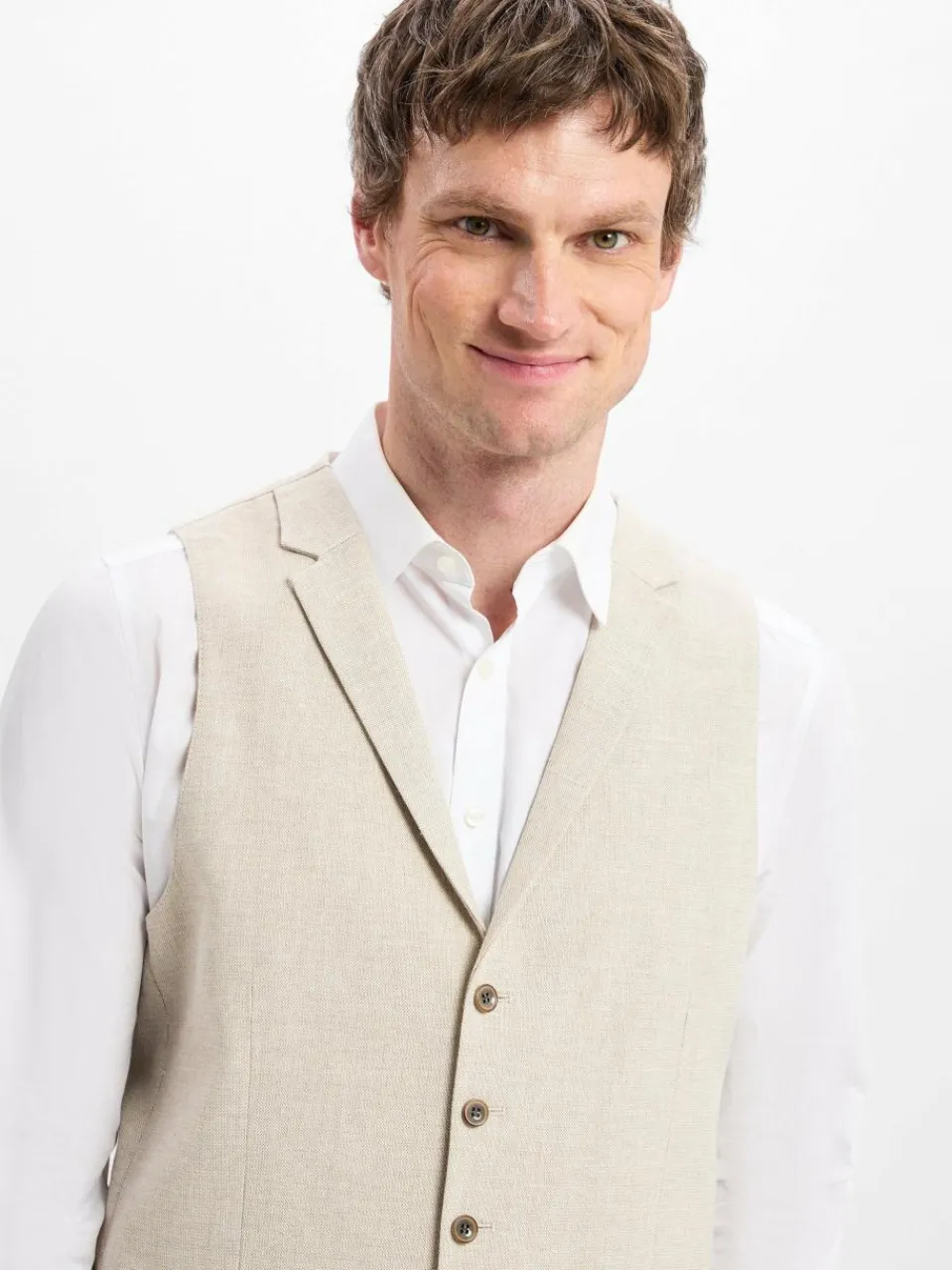 Roy Robson Baukasten-Anzüge|Anzüge<Herren Baukasten-Anzugweste mit Leinen-Anteil beige strukturiert