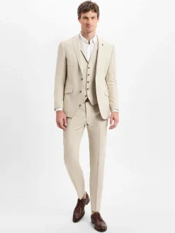 Roy Robson Baukasten-Anzüge|Anzüge<Herren Baukasten-Anzugweste mit Leinen-Anteil beige strukturiert