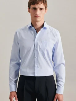 Seidensticker Hemden<Herren Business Hemd - Regular Langarm hellblau gestreift