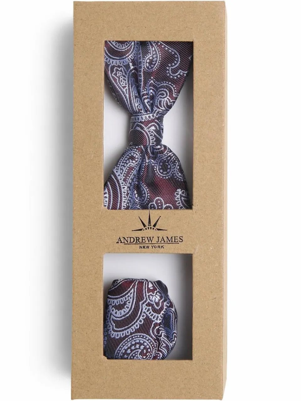 Andrew James New York Krawatten & Fliegen<Herren Fliege und Einstecktuch aus Seide bordeaux hellblau gemustert