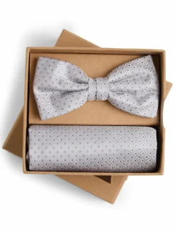 Finshley & Harding London Krawatten & Fliegen<Herren Fliege und Einstecktuch aus Seide grau silber gemustert