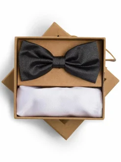 Finshley & Harding London Krawatten & Fliegen<Herren Fliege und Einstecktuch aus Seide grau weiß uni