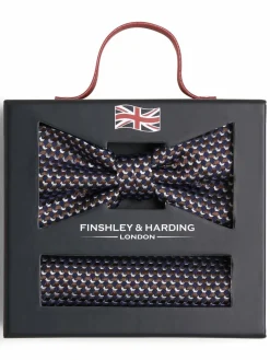 Finshley & Harding London Krawatten & Fliegen<Herren Fliege und Einstecktuch aus Seide indigo mocca gemustert