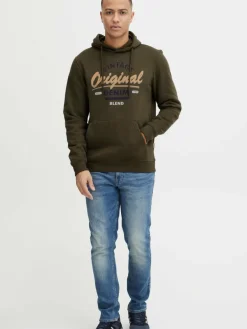 BLEND Sweatshirts & Sweatjacken<Herren Hoodie grün bedruckt