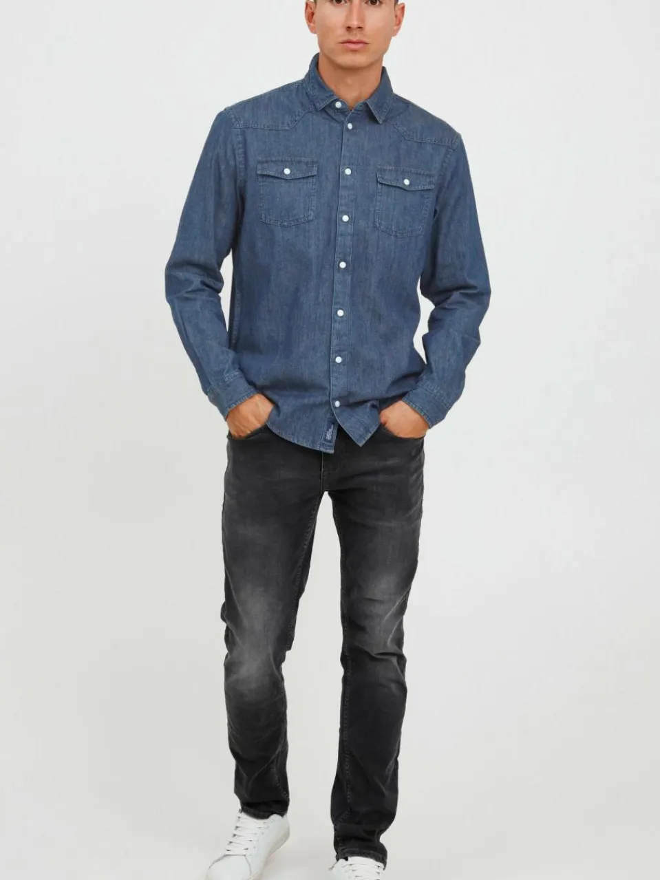 BLEND Hemden<Herren Jeanshemd - BHNANTES dark stone uni