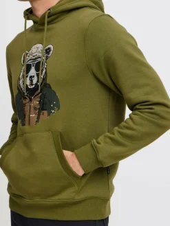 BLEND Sweatshirts & Sweatjacken<Herren Kapuzenpullover oliv gemustert