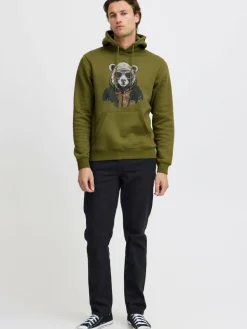 BLEND Sweatshirts & Sweatjacken<Herren Kapuzenpullover oliv gemustert