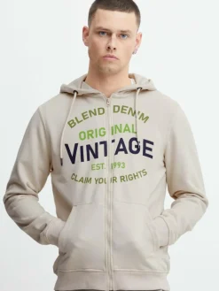 BLEND Sweatshirts & Sweatjacken<Herren Kapuzensweatjacke beige bedruckt