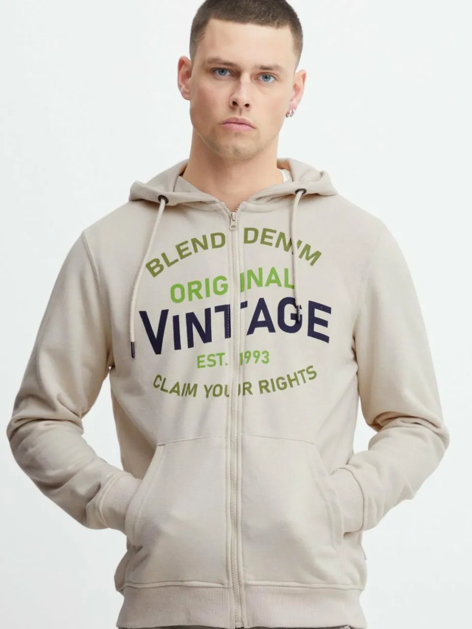 BLEND Sweatshirts & Sweatjacken<Herren Kapuzensweatjacke beige bedruckt
