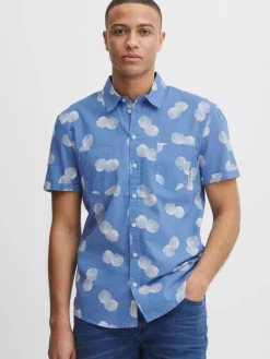 BLEND Hemden<Herren Kurzarmhemd blau gemustert