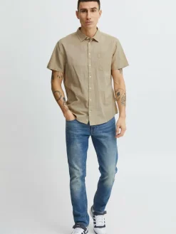 BLEND Hemden<Herren Kurzarmhemd beige gemustert