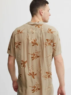 BLEND Hemden<Herren Kurzarmhemd beige gemustert