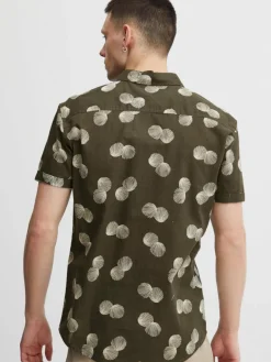 BLEND Hemden<Herren Kurzarmhemd grün gemustert