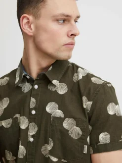 BLEND Hemden<Herren Kurzarmhemd grün gemustert