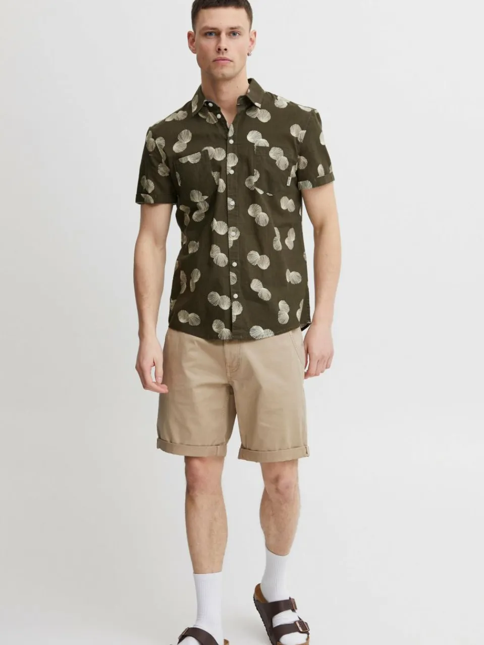 BLEND Hemden<Herren Kurzarmhemd grün gemustert