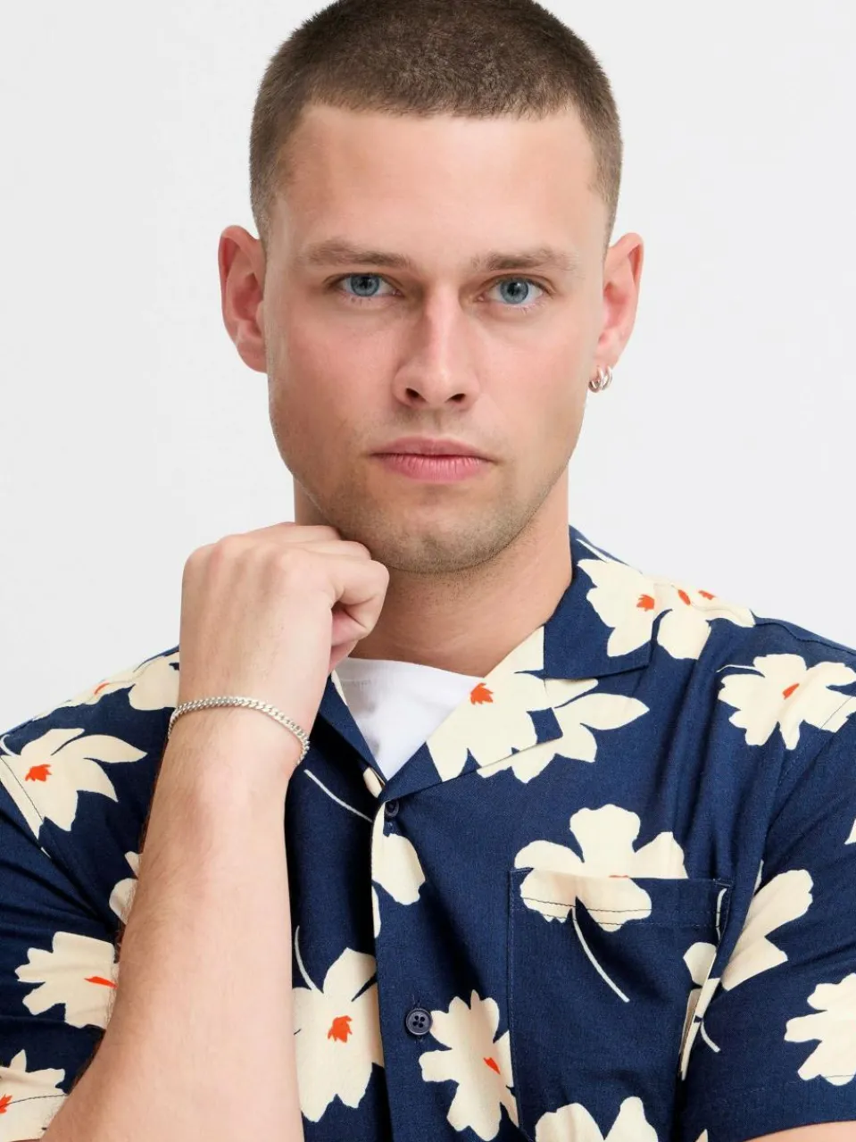 BLEND Hemden<Herren Kurzarmhemd - BHADAN blau gemustert